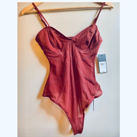 𝗡𝗪𝗧 GUESS spicy orange bodysuit mesh transparent contour sienna clay XS MELINDA - Picture 3 of 12
